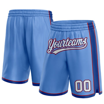 Custom Light Blue White Royal-Red Authentic Basketball Shorts