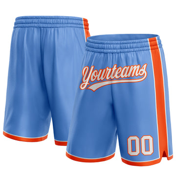 Custom Light Blue White-Orange Authentic Basketball Shorts