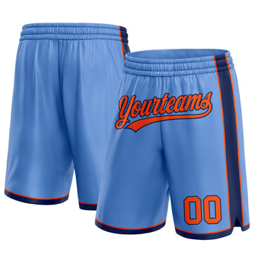 Custom Light Blue Orange-Navy Authentic Basketball Shorts