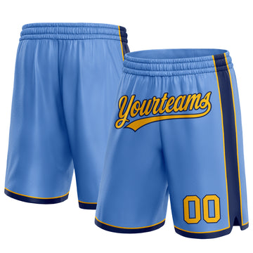 Custom Light Blue Gold-Navy Authentic Basketball Shorts