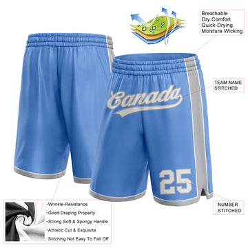 Custom Light Blue White-Gray Authentic Basketball Shorts