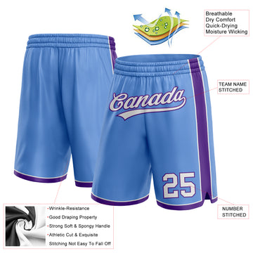 Custom Light Blue White-Purple Authentic Basketball Shorts