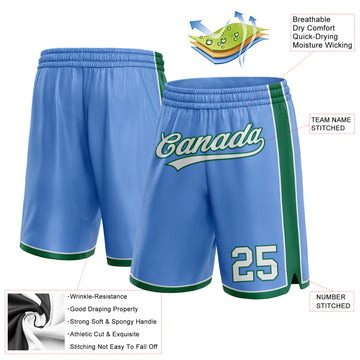 Custom Light Blue White-Kelly Green Authentic Basketball Shorts