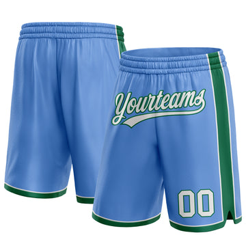 Custom Light Blue White-Kelly Green Authentic Basketball Shorts