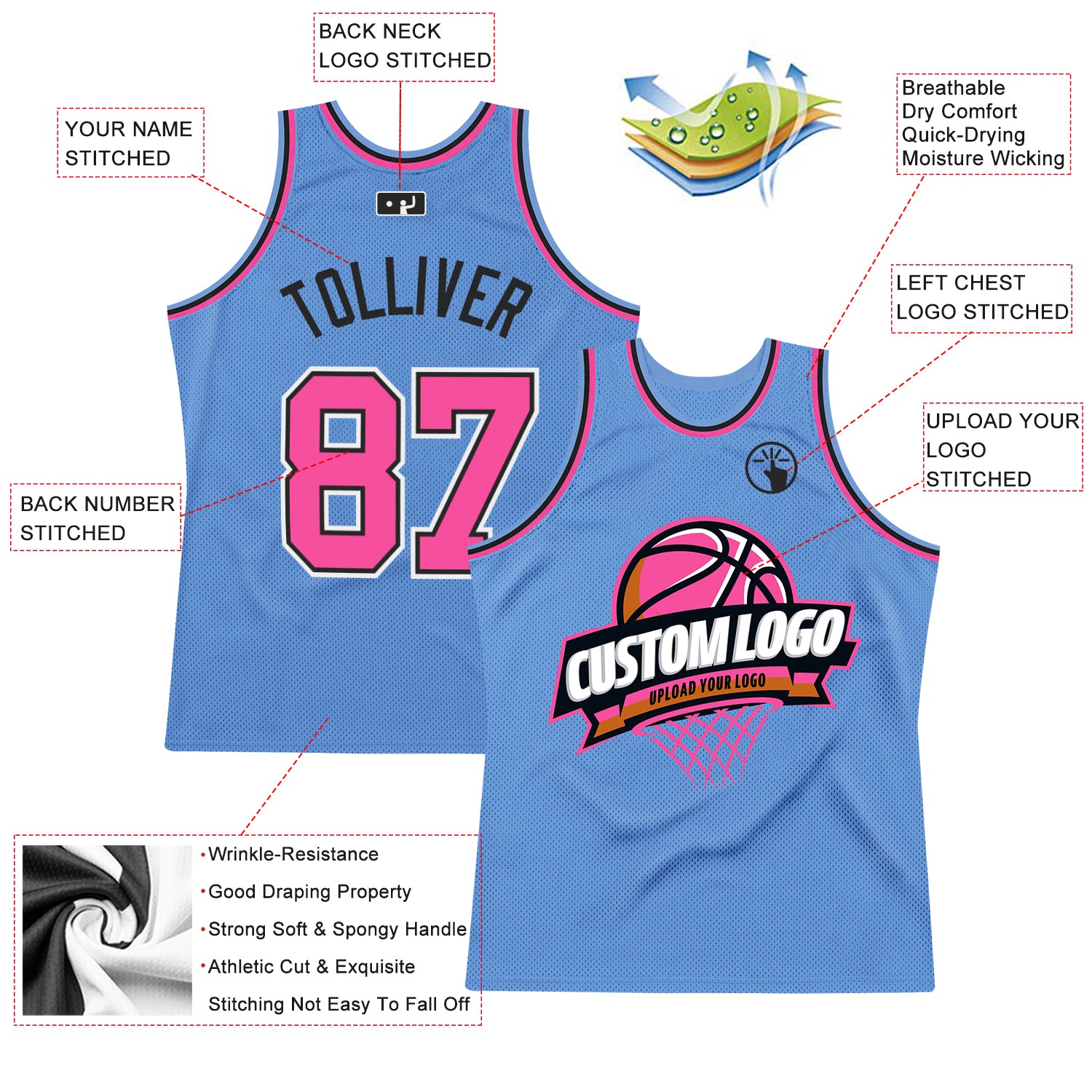 Custom Light Blue Pink-Black Authentic City Edition Basketball Jersey Sale  – UKSN INC