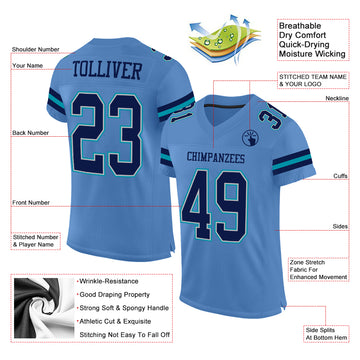 Custom Electric Blue Navy Gray-Teal Mesh Authentic Football Jersey