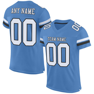 Custom Electric Blue White-Black Mesh Authentic Football Jersey