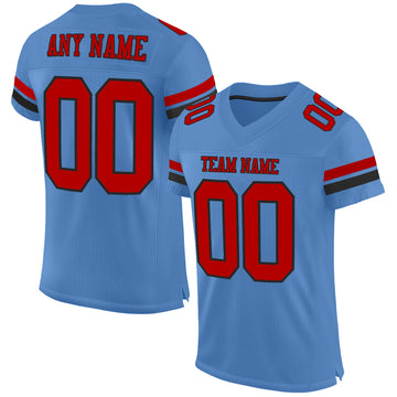 Custom Electric Blue Red-Black Mesh Authentic Football Jersey