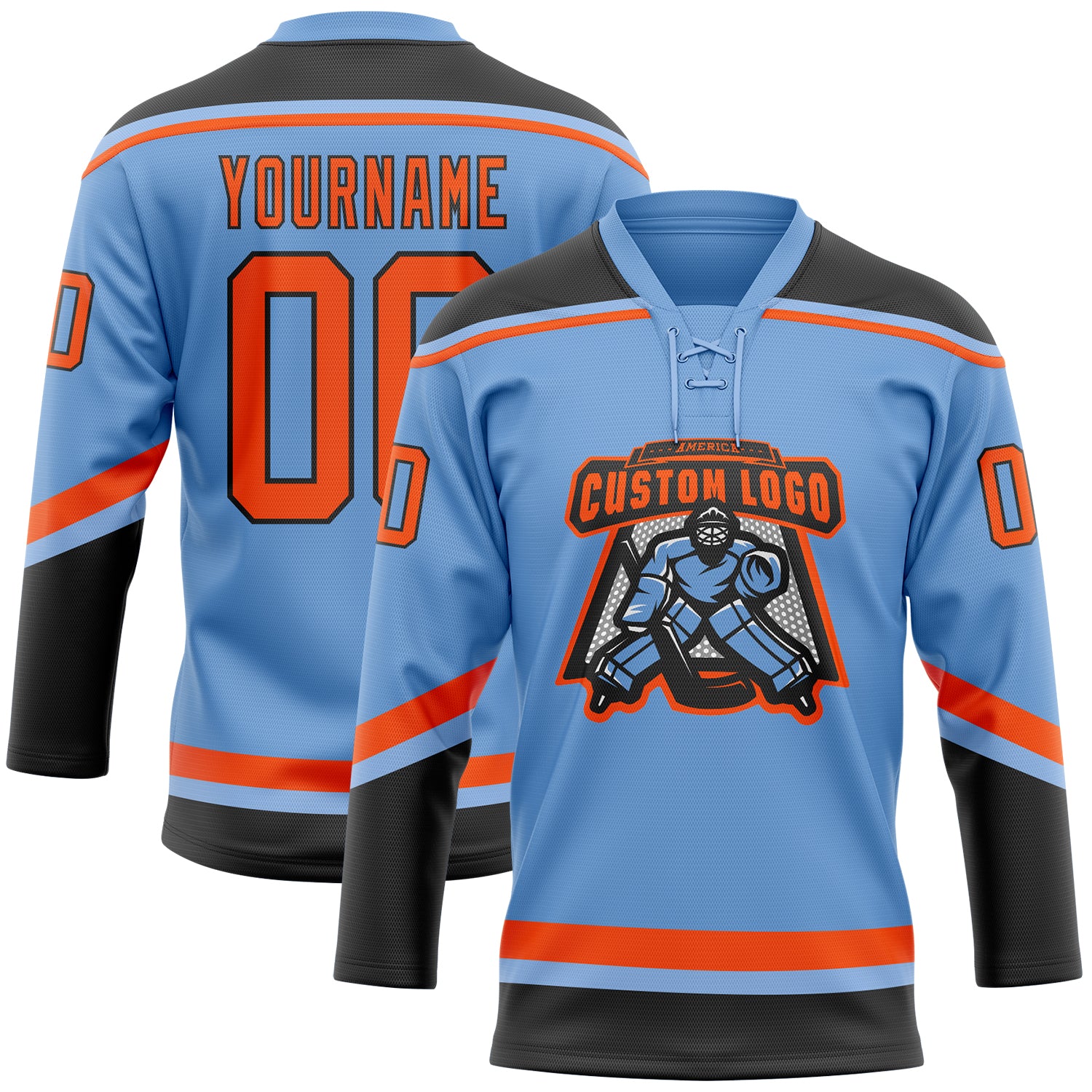 Custom Hockey Jersey Sky Blue Orange-White Men's Size:2XL