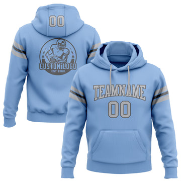 Custom Stitched Light Blue Gray-Steel Gray Football Pullover Sweatshirt Hoodie