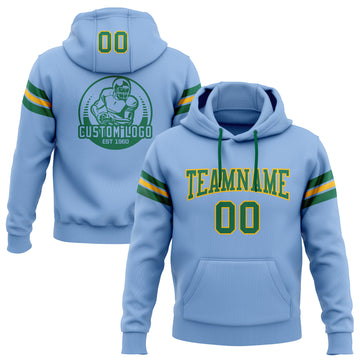 Custom Stitched Light Blue Kelly Green-Gold Football Pullover Sweatshirt Hoodie