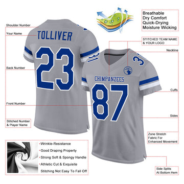 Custom Light Gray Royal-White Mesh Authentic Football Jersey