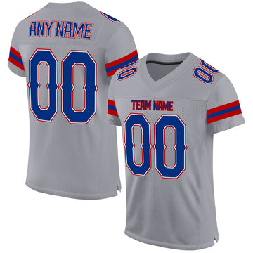 Custom Light Gray Royal-Red Mesh Authentic Football Jersey