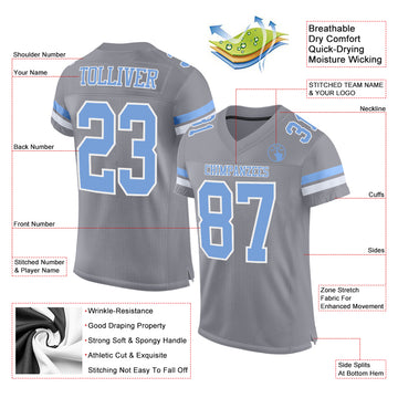 Custom Light Gray Light Blue-White Mesh Authentic Football Jersey