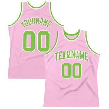 Custom Light Pink Neon Green-White Authentic Throwback Basketball Jersey