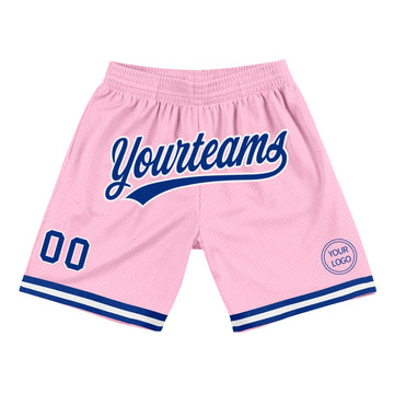 Custom Light Pink Royal-White Authentic Throwback Basketball Shorts