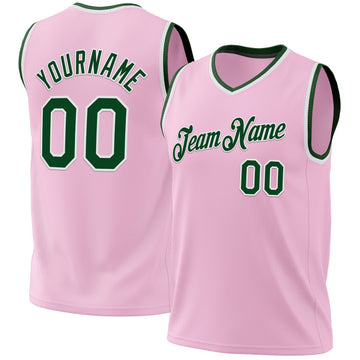 Custom Light Pink Green-White Authentic Throwback Basketball Jersey