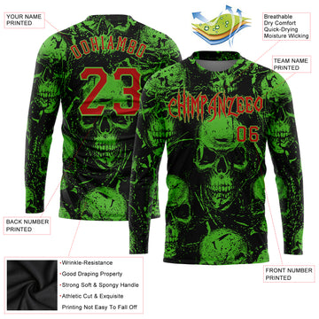 Custom 3D Pattern Halloween Skulls Long Sleeve Performance T-Shirt