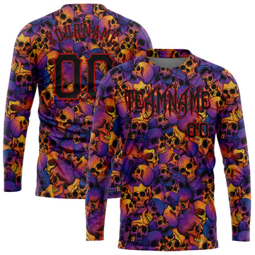 Custom 3D Pattern Halloween Skulls Long Sleeve Performance T-Shirt