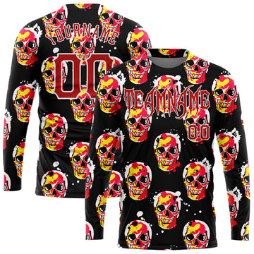 Custom 3D Pattern Halloween Skulls Long Sleeve Performance T-Shirt