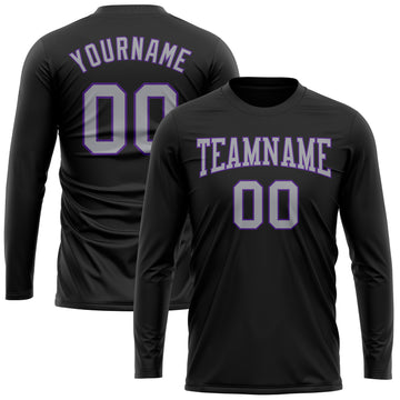Custom Black Gray-Purple Long Sleeve Performance T-Shirt