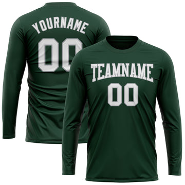 Custom Green White-Gray Long Sleeve Performance T-Shirt