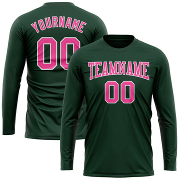 Custom Green Pink-White Long Sleeve Performance T-Shirt