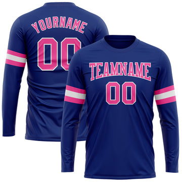 Custom Royal Pink-White Long Sleeve Performance T-Shirt