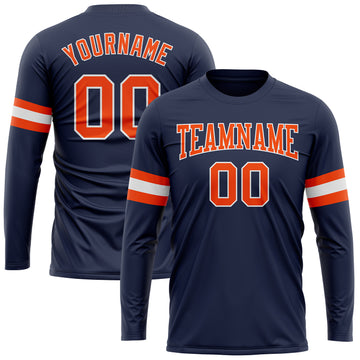 Custom Navy Orange-White Long Sleeve Performance Salute To Service T-Shirt