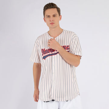 Custom Cream Navy Strip Navy-Red Baseball Jersey - Jersey