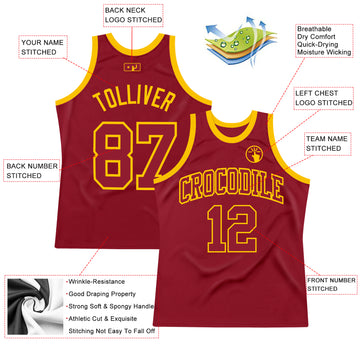 Custom Maroon Maroon-Gold Authentic Throwback Basketball Jersey