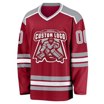 Custom Maroon Gray-White Hockey Jersey