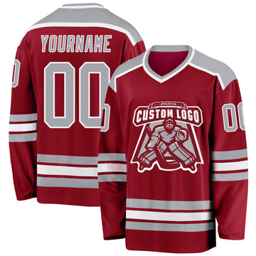 Custom Maroon Gray-White Hockey Jersey