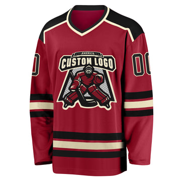Custom Maroon Black-Cream Hockey Jersey