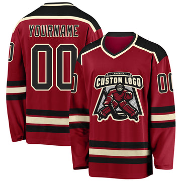 Custom Maroon Black-Cream Hockey Jersey