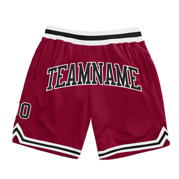 Custom Maroon Black-White Authentic Throwback Basketball Shorts