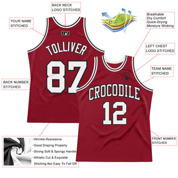 Custom Maroon White-Black Authentic Throwback Basketball Jersey