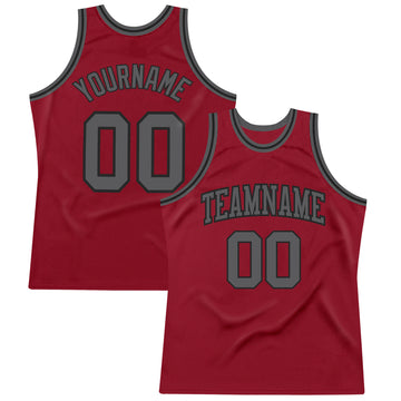 Custom Maroon Steel Gray-Black Authentic Throwback Basketball Jersey