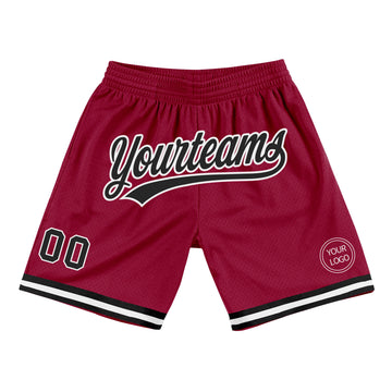 Custom Maroon Black-White Authentic Throwback Basketball Shorts