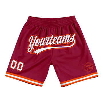 Custom Maroon White-Orange Authentic Throwback Basketball Shorts