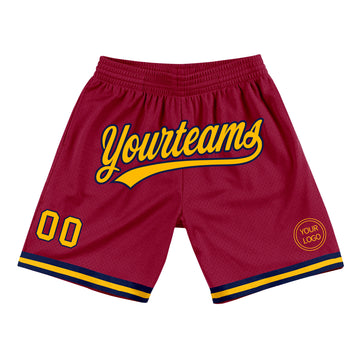 Custom Maroon Gold-Navy Authentic Throwback Basketball Shorts