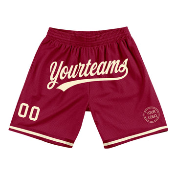 Custom Maroon Cream Authentic Throwback Basketball Shorts