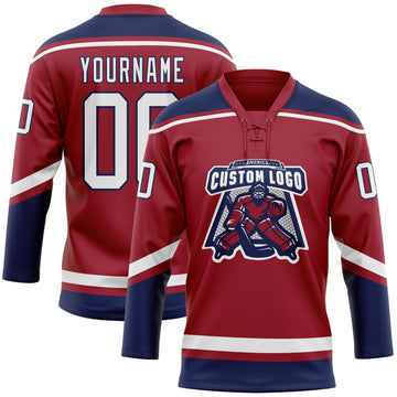 Custom Maroon White-Navy Hockey Lace Neck Jersey