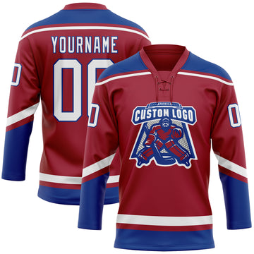 Custom Maroon White-Royal Hockey Lace Neck Jersey