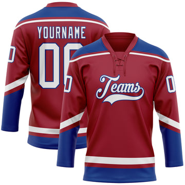 Custom Maroon White-Royal Hockey Lace Neck Jersey