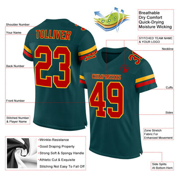 Custom Midnight Green Red-Gold Mesh Authentic Football Jersey