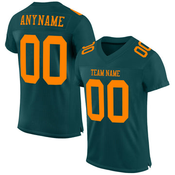 Custom Midnight Green Bay Orange Mesh Authentic Football Jersey