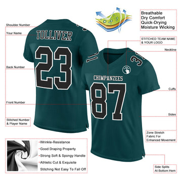 Custom Midnight Green Black-White Mesh Authentic Football Jersey