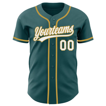 Custom Midnight Green White-Old Gold Authentic Baseball Jersey