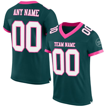 Custom Midnight Green White-Pink Mesh Authentic Football Jersey